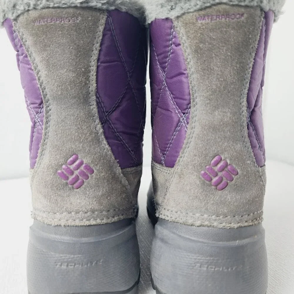 Columbia Girl's Black Purple Rope Tow II BY1308-502 Leather Ankle Winter Boot 1